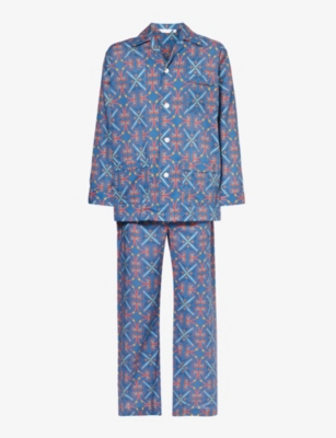 Derek Rose Mens Multi Ledbury Geometric-print Cotton Pyjama Set