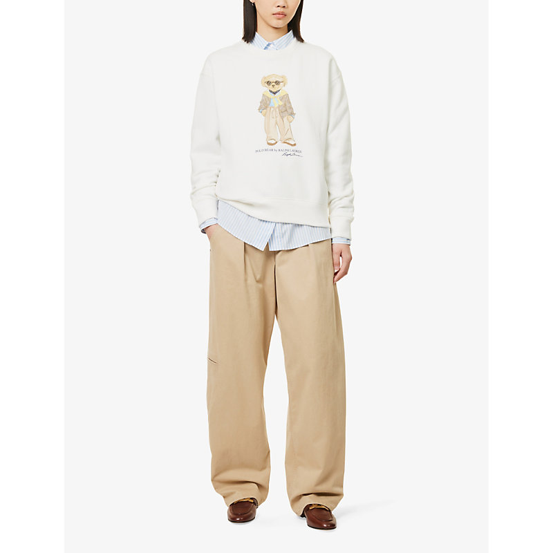 Shop Polo Ralph Lauren Womens Arctic Yellow Bear-print Regular-fit Cotton-blend Sweatshirt