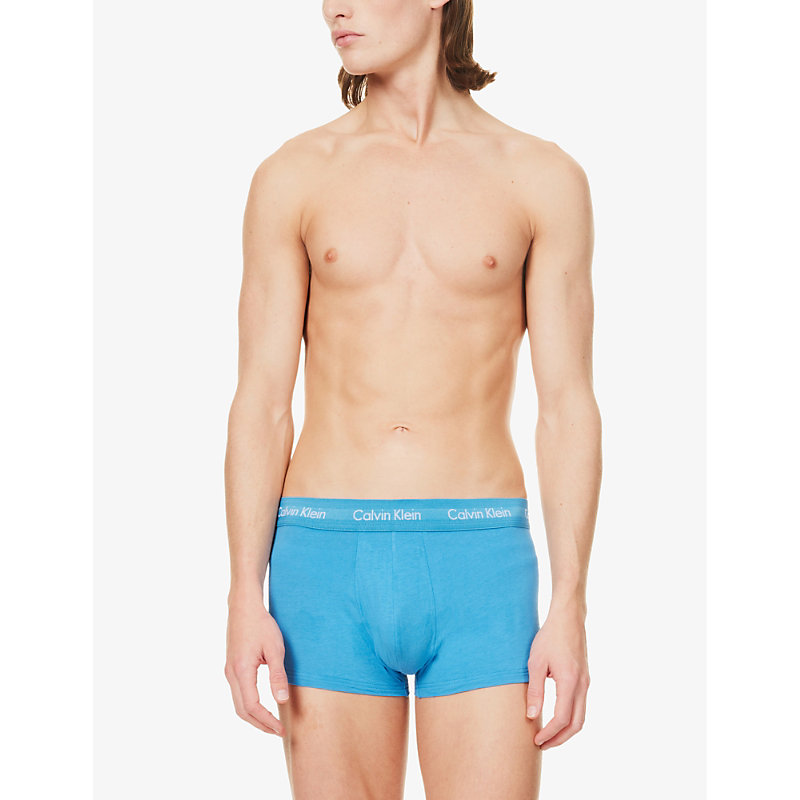 Shop Calvin Klein Men's Multi Branded-waistband Low-rise Fitted Stretch-cotton Trunks Pack Of Five