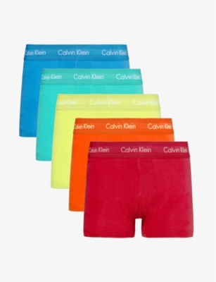 Calvin Klein Mens Multi Branded-waistband Low-rise Fitted Stretch-cotton Trunks Pack Of Five