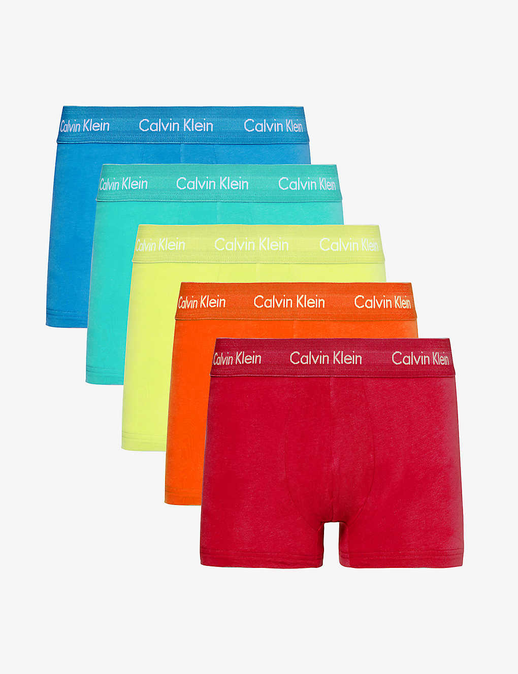 Calvin Klein Mens Multi Branded-waistband Low-rise Fitted Stretch-cotton Trunks Pack Of Five