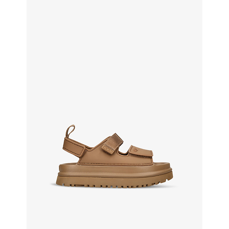 Shop Ugg Mid Brown Kids' Goldenglow Chunky-sole Woven Sandals
