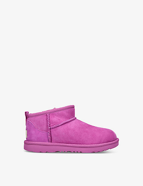 UGG: Classic Ultra Mini logo-patch suede and shearling ankle boots 9-10 years