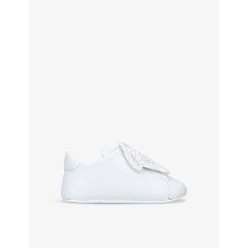 Versace Babies'  White Medusa-embroidered Low-top Leather Crib Shoes 0-6 Months