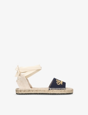 VERSACE VERSACE GIRLS BLUE OTHER KIDS LOGO-EMBROIDERED TIE-UP CANVAS ESPADRILLES 8-10 YEARS