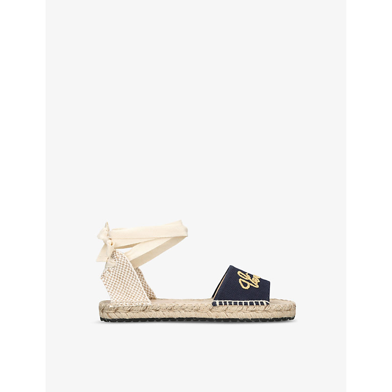 VERSACE VERSACE GIRLS BLUE OTHER KIDS LOGO-EMBROIDERED TIE-UP CANVAS ESPADRILLES 8-10 YEARS