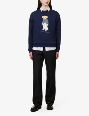 Shop Polo Ralph Lauren Women's Cruise Vy Polo Bear-intarsia Cotton-blend Sweatshirt In Cruise Navy