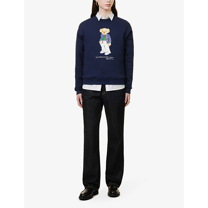 Shop Polo Ralph Lauren Women's Cruise Navy Polo Bear-intarsia Cotton-blend Sweatshirt
