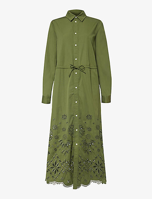 POLO RALPH LAUREN: Embroidered drawstring-waist cotton midi dress