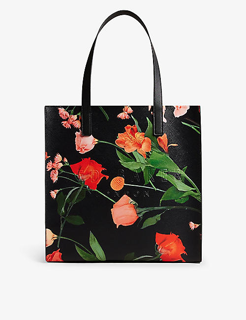 TED BAKER: Flircon logo-embroidered floral-print large faux-leather tote