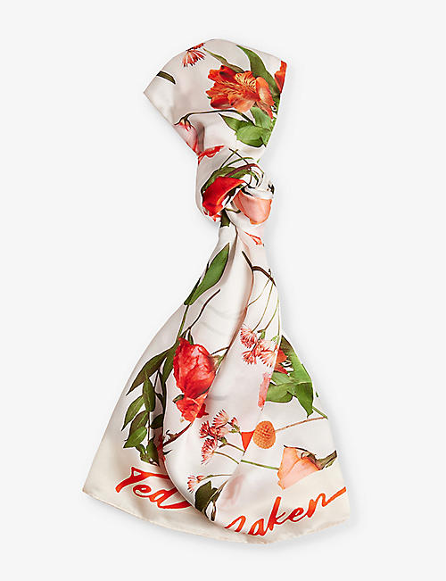 TED BAKER: Fionaas floral-print long silk scarf