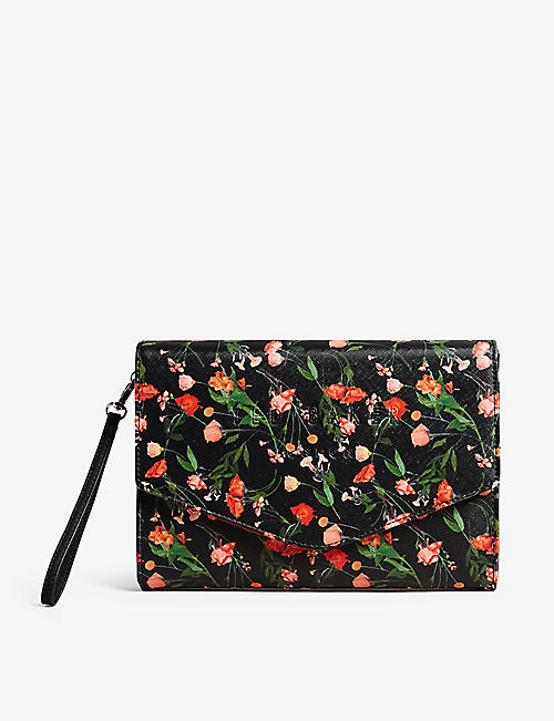 TED BAKER: Paiticn floral-print faux-leather envelope clutch