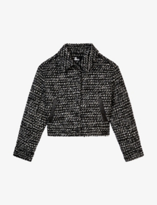 Shop The Kooples Contrast-trim Tweed Jacket In Monochrome