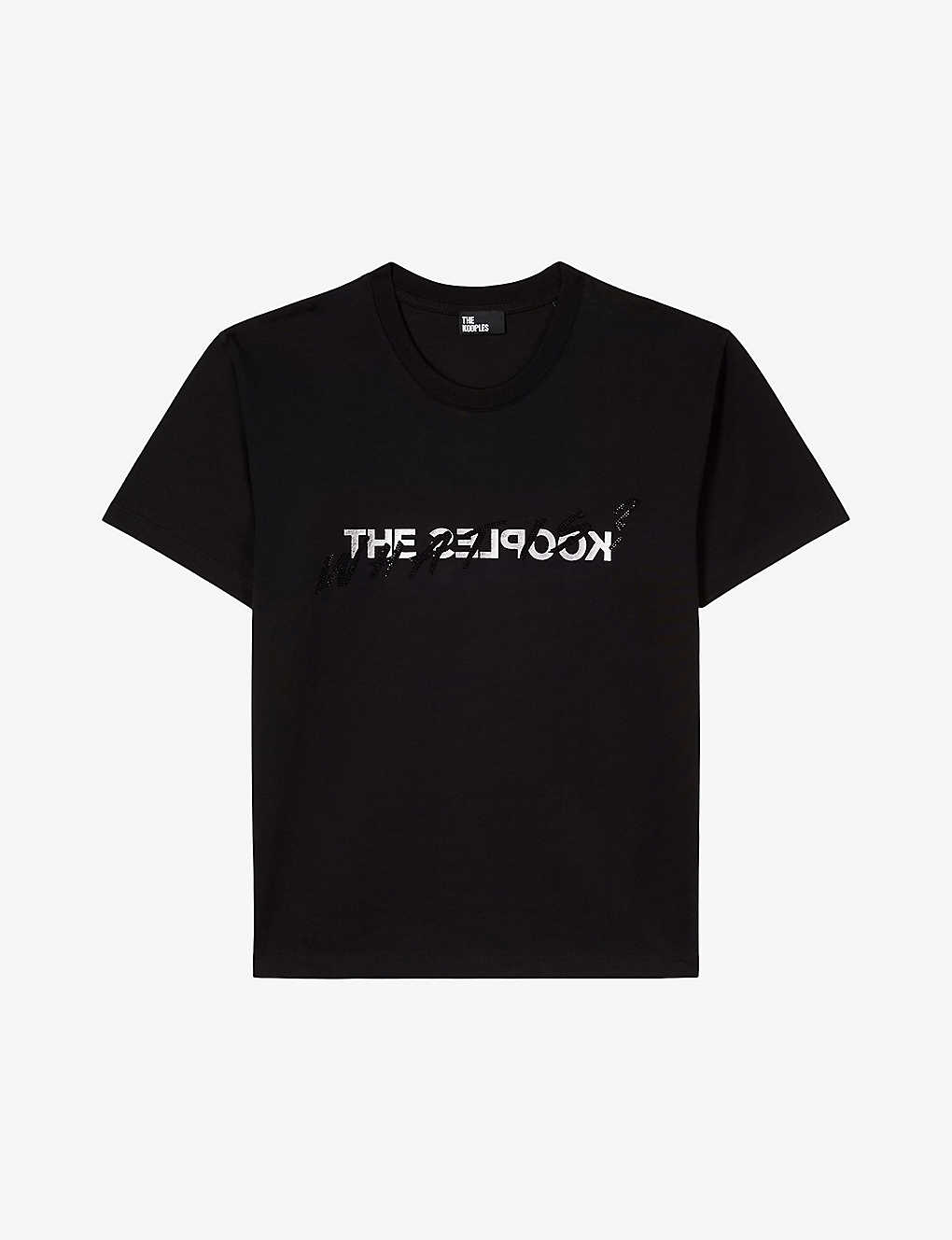 The Kooples Womens Black Logo Text-print Cotton T-shirt