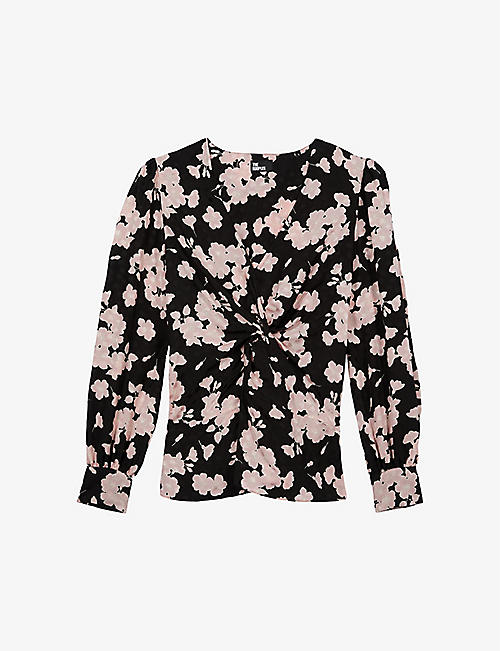 THE KOOPLES: Floral-print gathered-front woven top