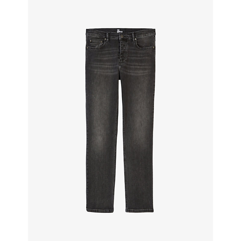 The Kooples Mens Dark Grey Faded-wash Slim-fit Straight-leg Stretch-denim Jeans