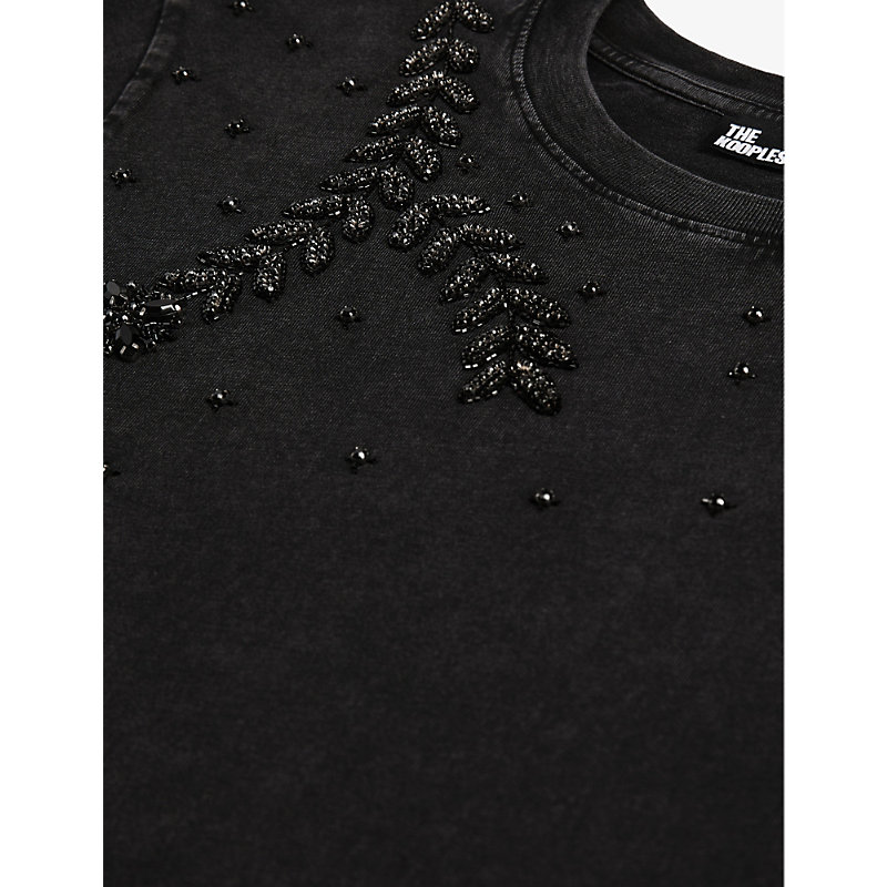Shop The Kooples Women's Black Washed Round-neck Short-sleeve Cotton T-shirt