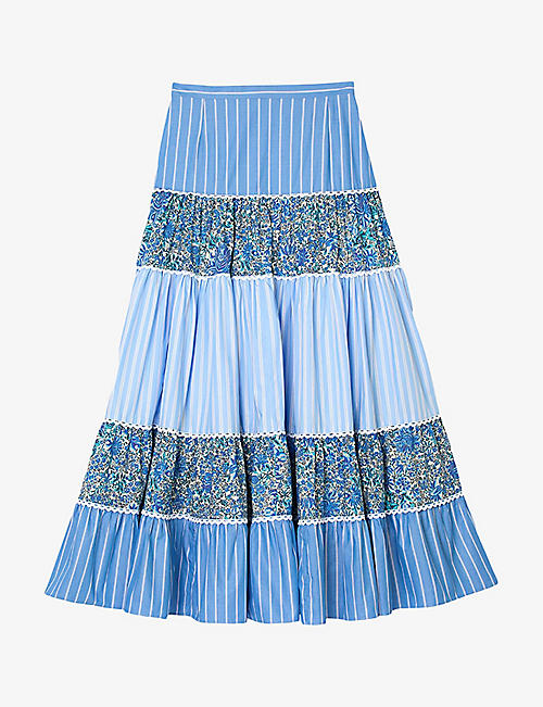 SANDRO: Patchwork ruffled cotton maxi skirt