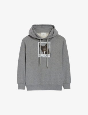 Shop Claudie Pierlot Women's Noir / Gris Dog-print Relaxed-fit Cotton Hoody