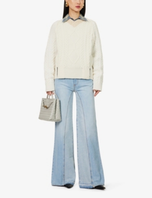 Shop Victoria Beckham Women's Blue Denim Faded-wash Flared-leg High-rise Jeans