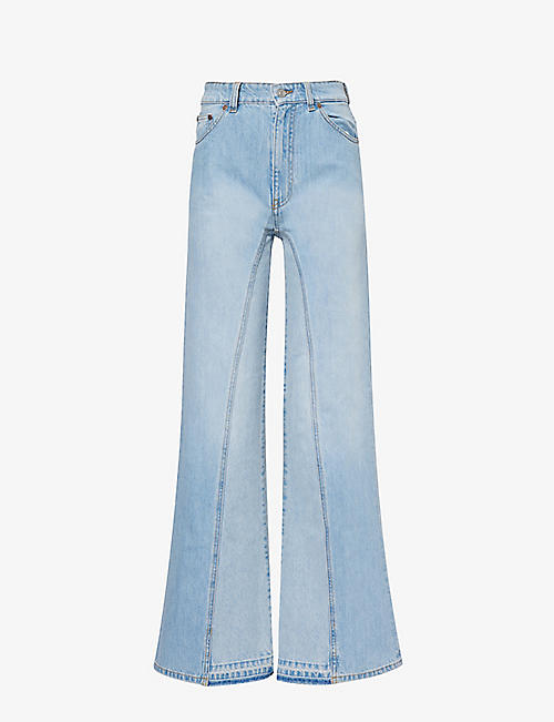 VICTORIA BECKHAM: Faded-wash flared-leg high-rise jeans
