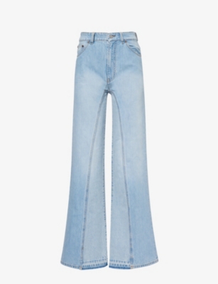 Shop Victoria Beckham Women's Blue Denim Faded-wash Flared-leg High-rise Jeans