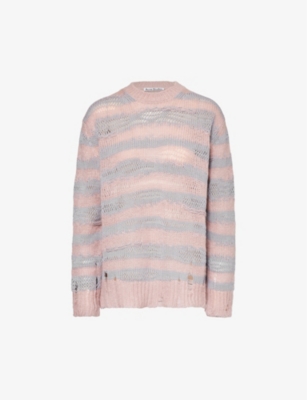 Acne Studios Womens Dusty Pink Lilac Karita Distressed Knitted Jumper