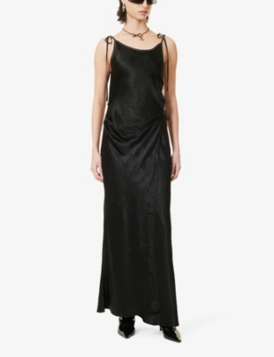 Shop Acne Studios Women's Black Dayla Side-slit Satin Midi Slip Dress