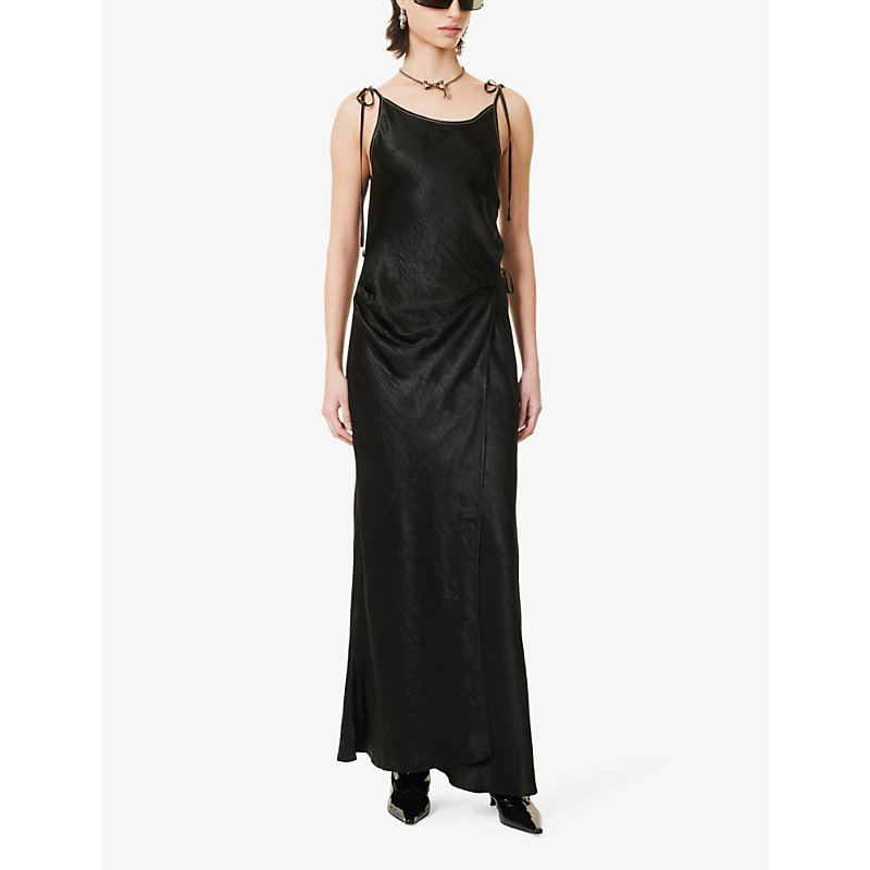 Shop Acne Studios Dayla Side-slit Satin Midi Slip Dress In Black