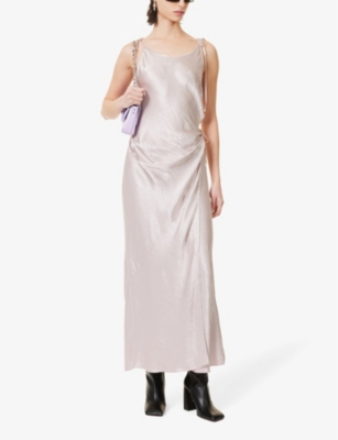 Shop Acne Studios Women's Light Lilac Purple Dayla Side-slit Satin Midi Slip Dress