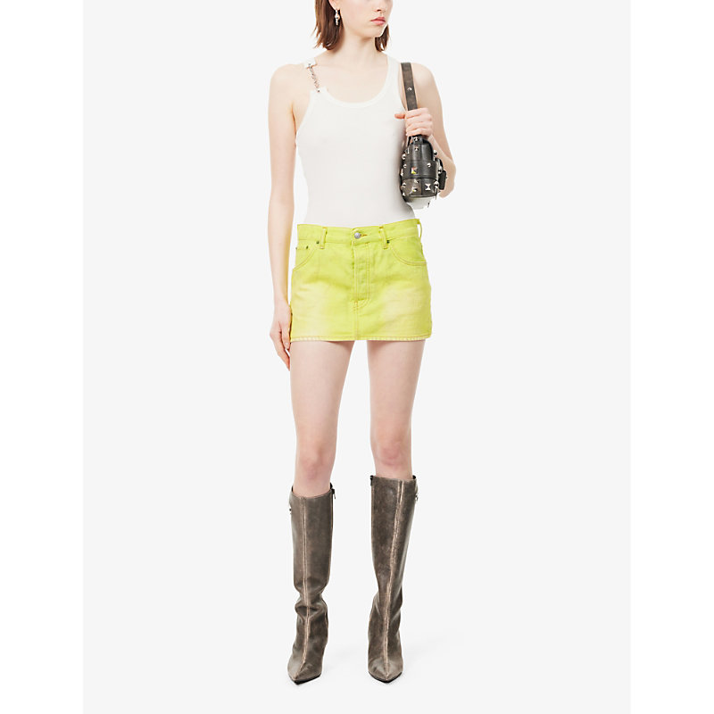 Shop Acne Studios Women's Neon Yellow Macaria Low-rise Denim Mini Skirt