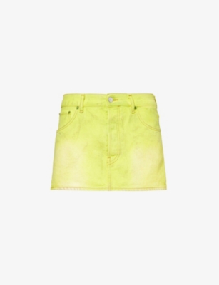 Acne Studios Womens Neon Yellow Macaria Low-rise Denim Mini Skirt