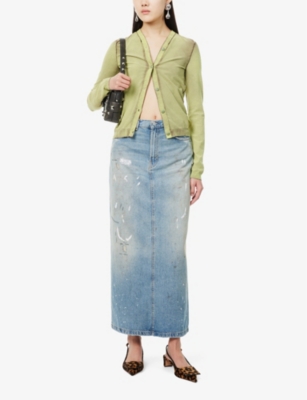 Shop Acne Studios Womens Light Blue Philo Distressed-effect Denim Maxi Skirt