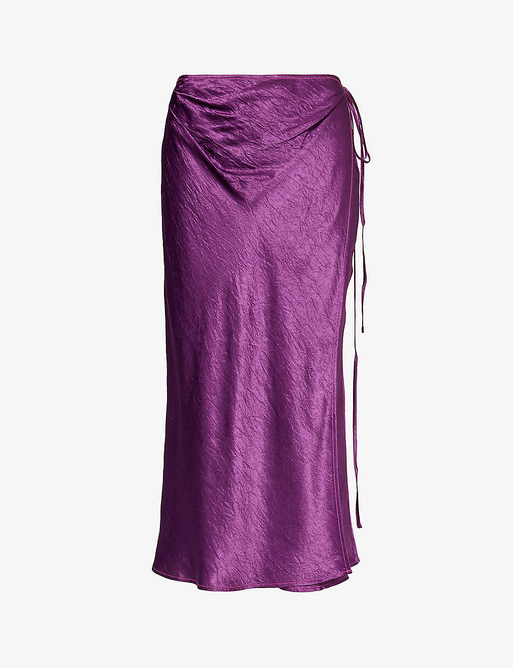 Acne Studios Womens Bright Purple Lala Side-slit Satin Midi Skirt