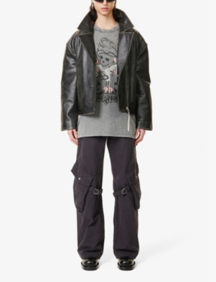 Shop Acne Studios Womens Black Lilket Distressed Leather Jacket
