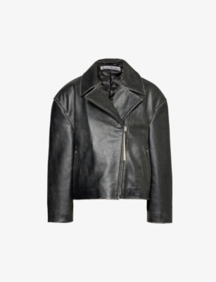 Medium length hot sale leather jacket