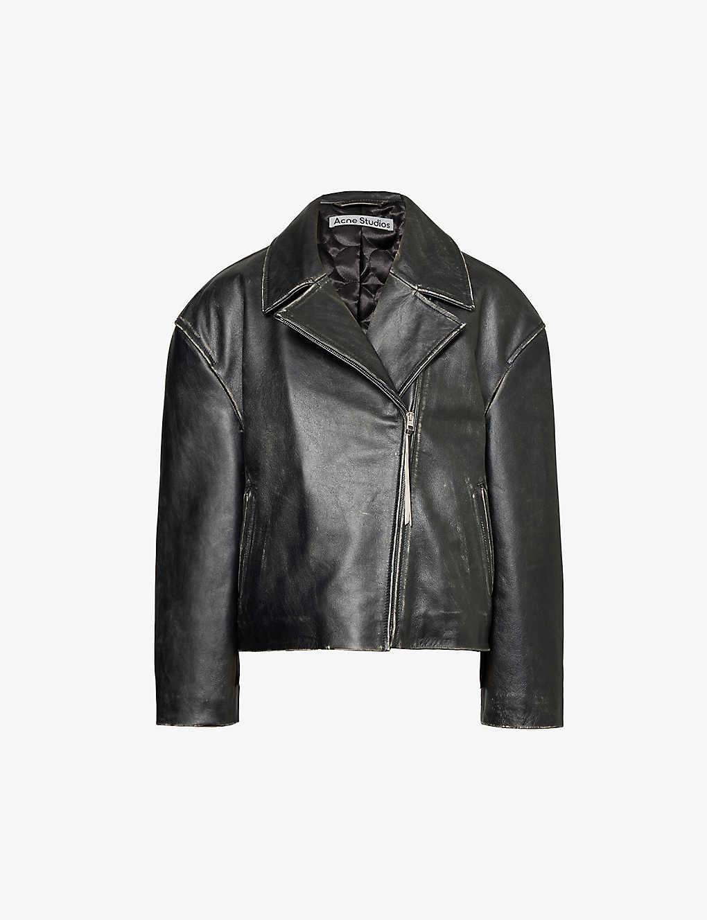 Shop Acne Studios Womens Black Lilket Distressed Leather Jacket