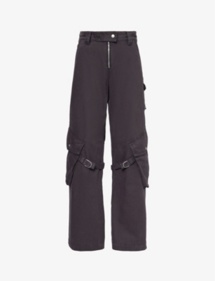 Acne Studios Womens Charcoal Grey Potina Wide-leg High-rise Cotton-canvas Trousers