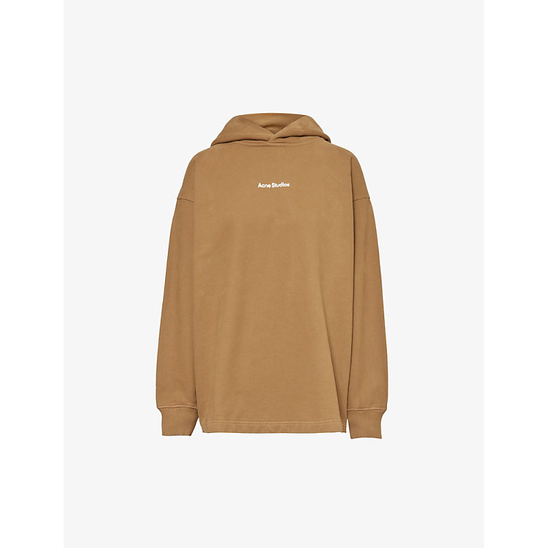 Acne Studios Womens Mud Beige Stamp Logo-embroidered Cotton-jersey Hoody