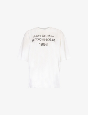 Acne Studios Womens Dusty White Exford 1966 Logo-pattern Cotton-jersey T-shirt