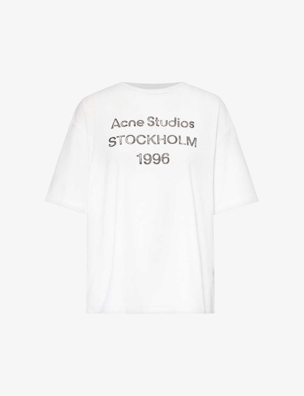 Acne Studios Womens Dusty White Exford 1966 Logo-pattern Cotton-jersey T-shirt