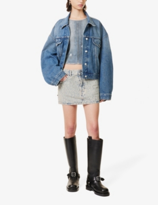 Shop Acne Studios Women's Mid Blue Morris Faded-wash Boxy-fit Denim Jacket