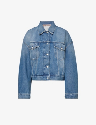 Shop Acne Studios Women's Mid Blue Morris Faded-wash Boxy-fit Denim Jacket