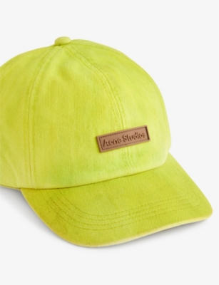 Shop Acne Studios Women's Neon Yellow Carliy Brand-patch Cotton-twill Baseball Cap
