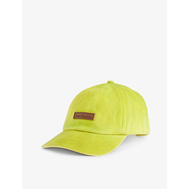 Acne Studios Womens Neon Yellow Carliy Brand-patch Cotton-twill Baseball Cap In Green