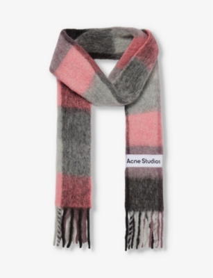 Acne Studios Vally Checked Wool-blend Scarf In Mauve Bright Pink