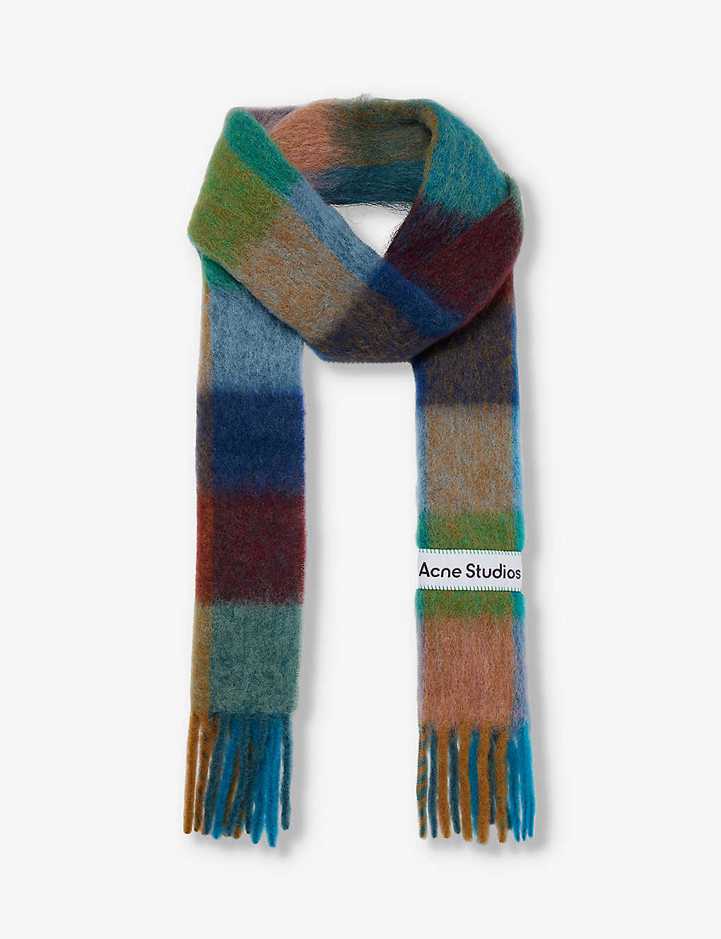 Acne Studios Vally Checked Wool-blend Scarf In Turquoise Camel Blue
