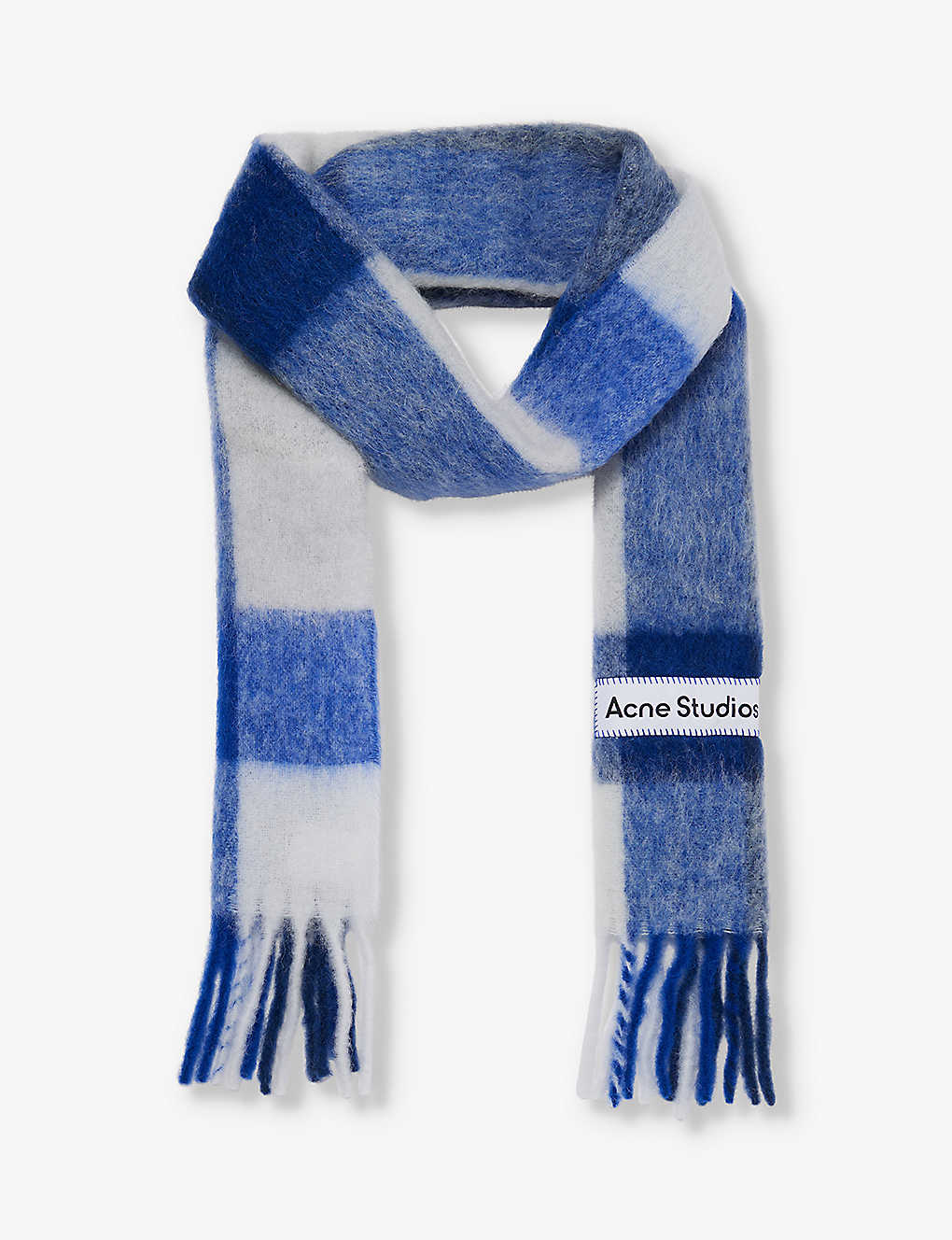 Acne Studios Vally Checked Wool-blend Scarf In White Grey Royal Blue