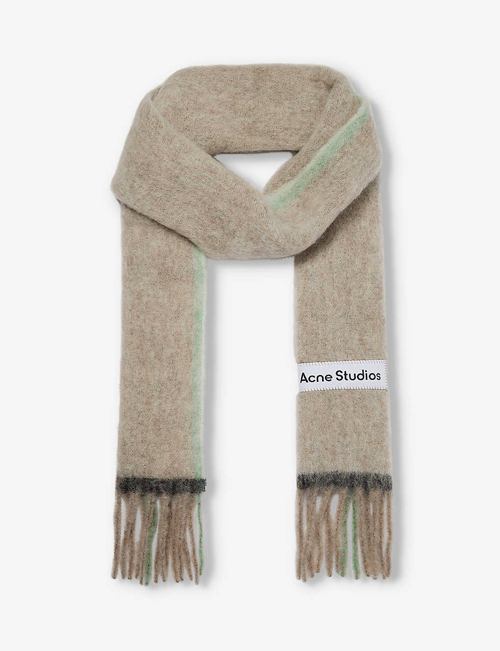 Acne Studios Vally Fringed-trim Wool-blend Scarf In Beige Grey