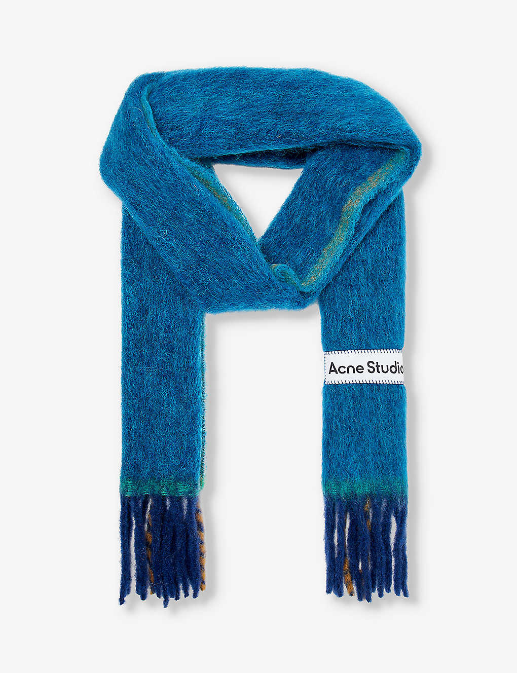 Acne Studios Womens Turquoise Blue Vally Fringed-trim Wool-blend Scarf